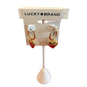 Bright Gold Tone Dangle Hoops w/ Pave Stone.